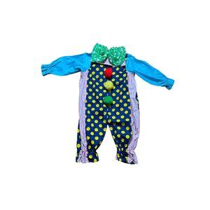 Vtg Handmade Clown Costume Jumpsuit Pom Poms Buttons Elasticated Cuffs Youth M